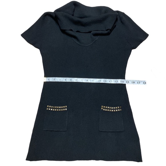 Y2K Say What Cowl Neck Black Ribbed Short Sleeve Sweater Studded Size P L - Picture 4 of 12